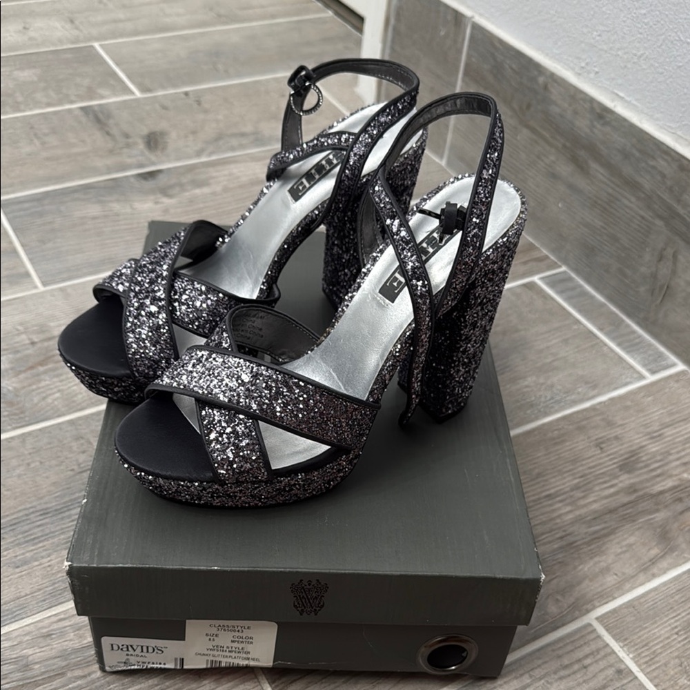 White by Vera Wang Silver Strappy Heels